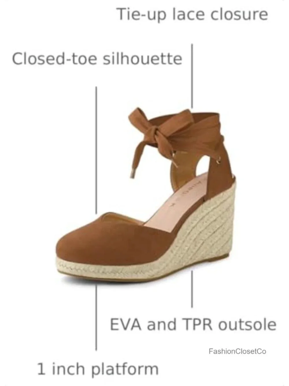 Faux Suede Espadrille Wedges Tie Up Closed Toe Platform Heels Summer Party